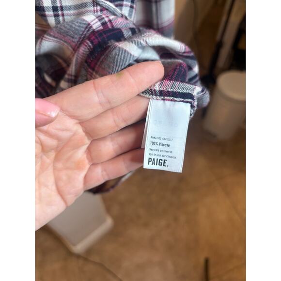 PAIGE plaid button up blouse with laced front long sleeve blouse M 6-10 MSRP$195 - Picture 3 of 4